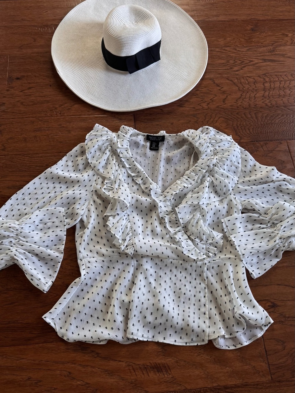 Rachel Zoe Black and White Ruffle Peplum Blouse